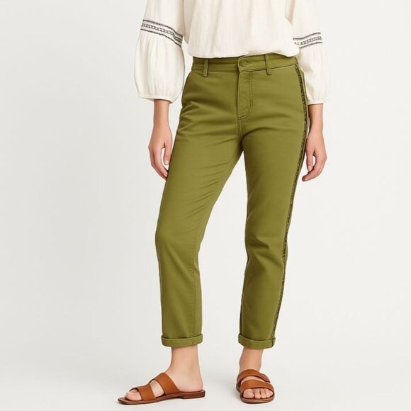 Anthropologie Womens Chino Pant Relaxed Fit Green Side Stripe Stretch Size 26 - Picture 1 of 14
